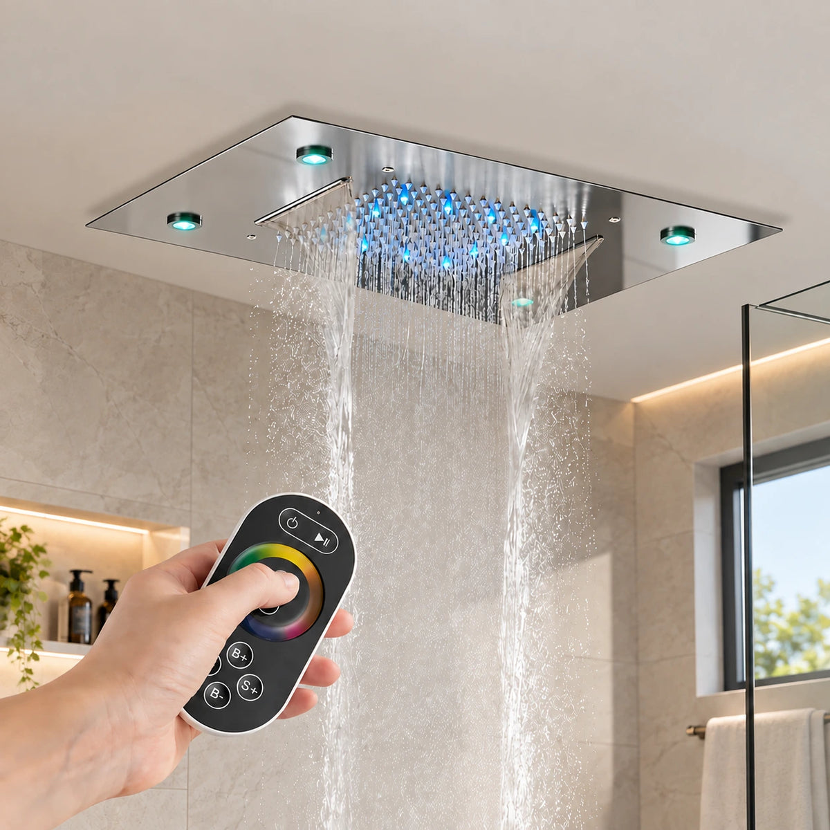 Chuveiro De Teto Embutir Cascata Inox LED Spa AquaLuminos - Homedeccori