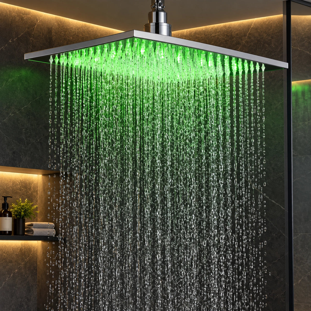 Chuveiro Com Led Inox Quadrado 40cm Slim AquaLuxe - Homedeccori