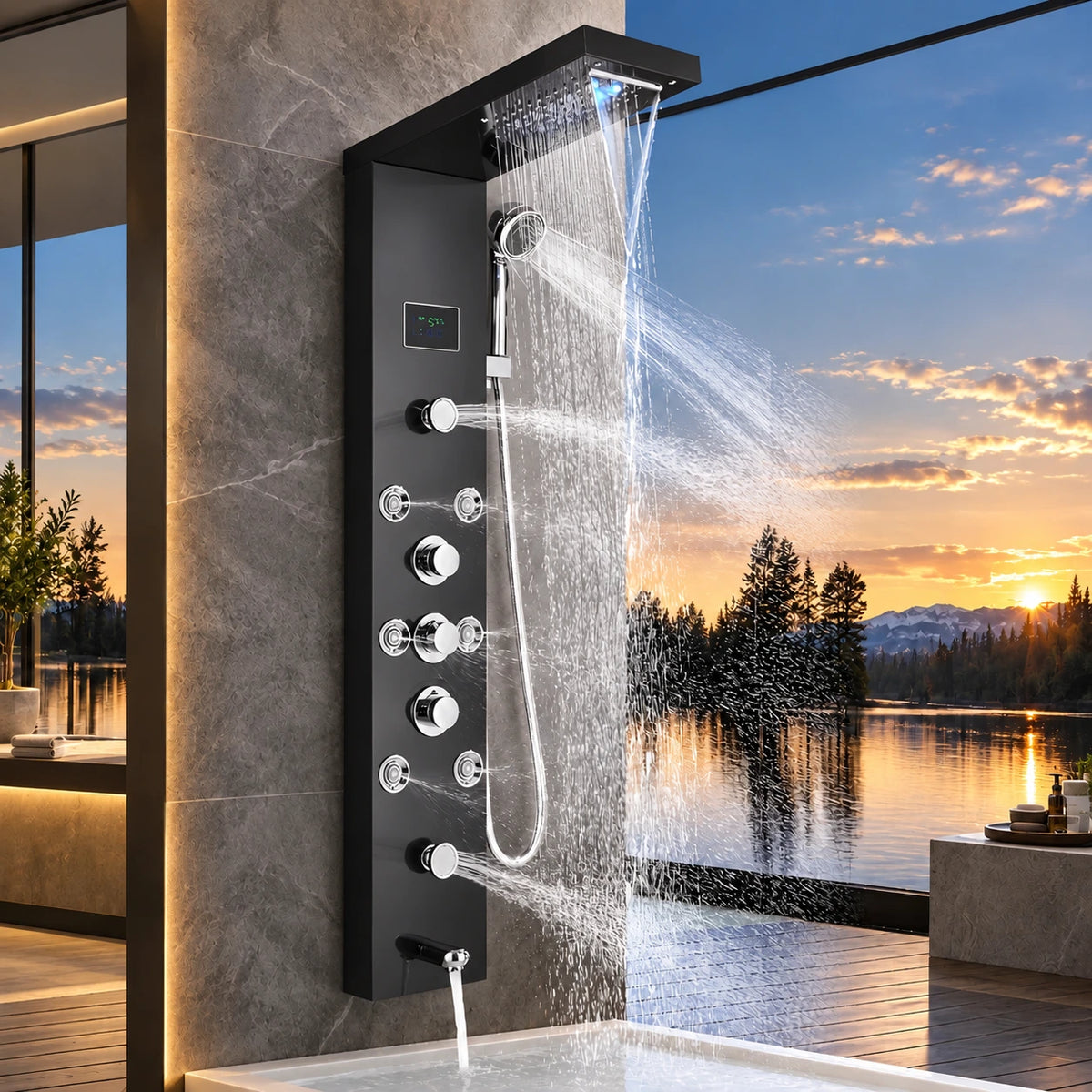 Ducha Vertical Com Hidro Cascata Led Inox AquaRelax - foto 3 - Homedeccori