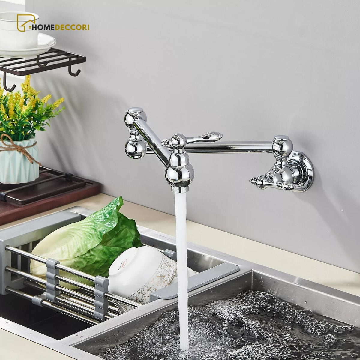 Torneira articulada de cozinha de parede em inox modelo Veneza da marca Homedeccori
