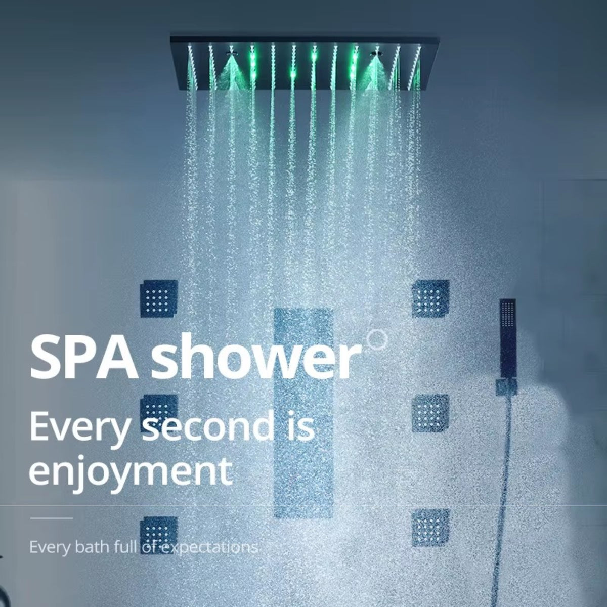 Ducha de Teto Spa Inox 50x50 LED Slim Velt Preto Fosco