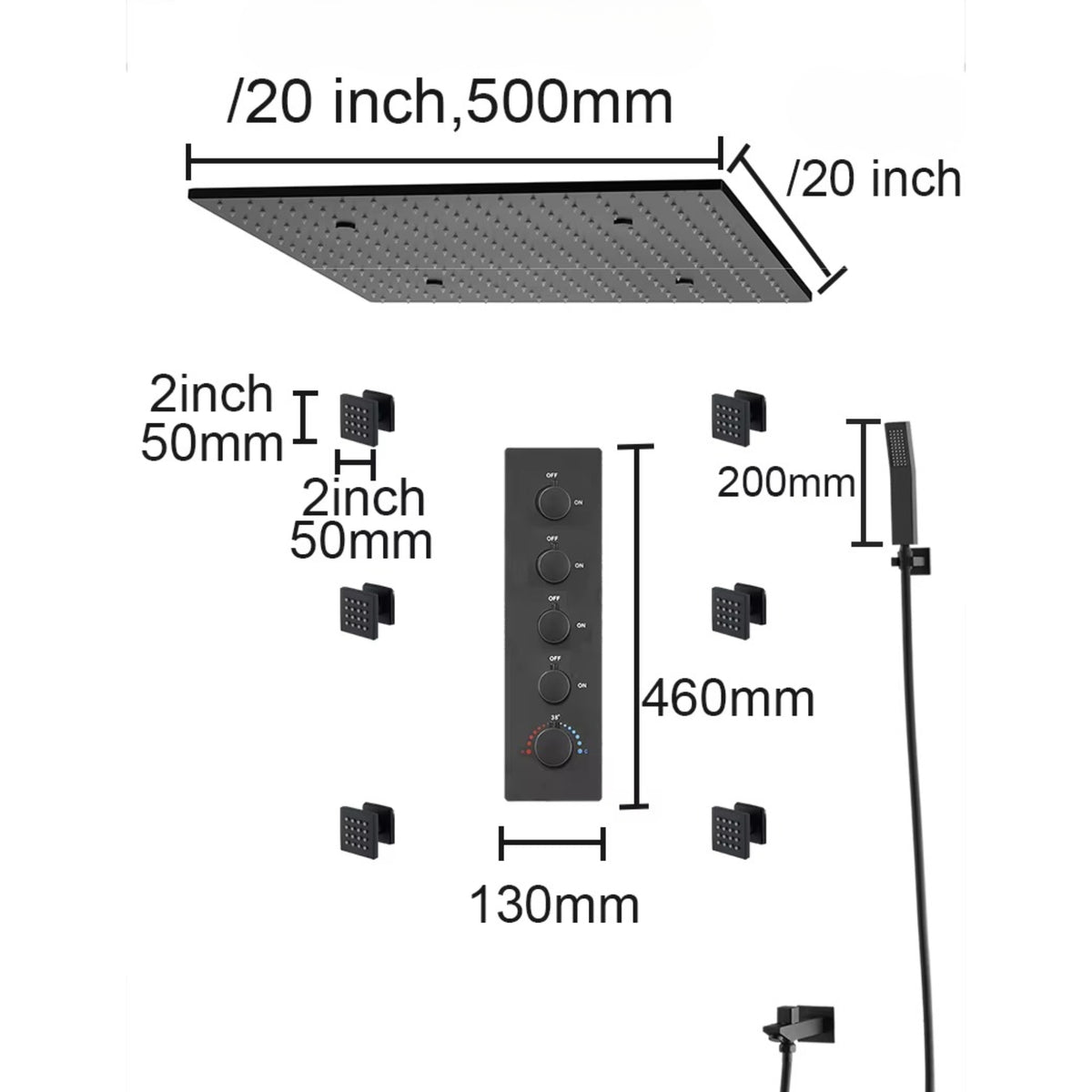 Ducha de Teto Spa Inox 50x50 LED Slim Velt Preto Fosco - Homedeccori