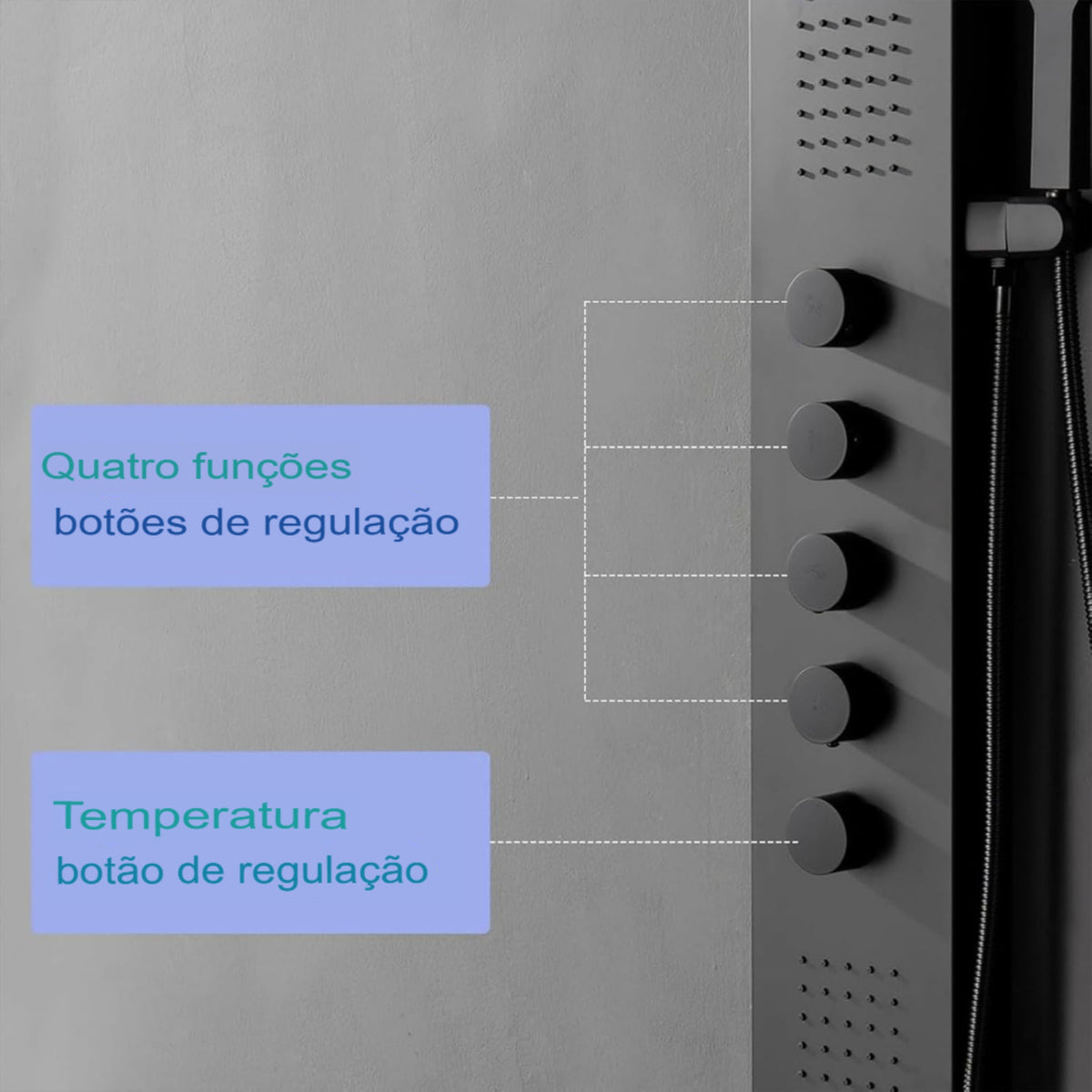 Ducha Vertical Inox Com Hidro Spa 4 Funções Black Sea