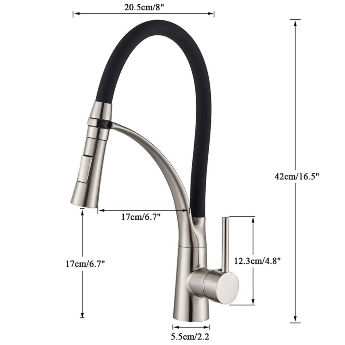 Torneira Gourmet Cozinha Monocomando Extensível 360 Baikal Homedeccori com dimensões técnicas.