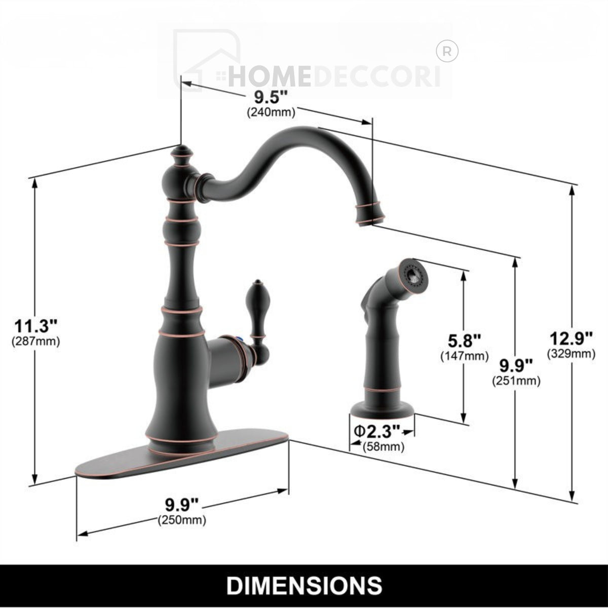Torneira Gourmet Inox Monocomando Retrô Black Side Spray