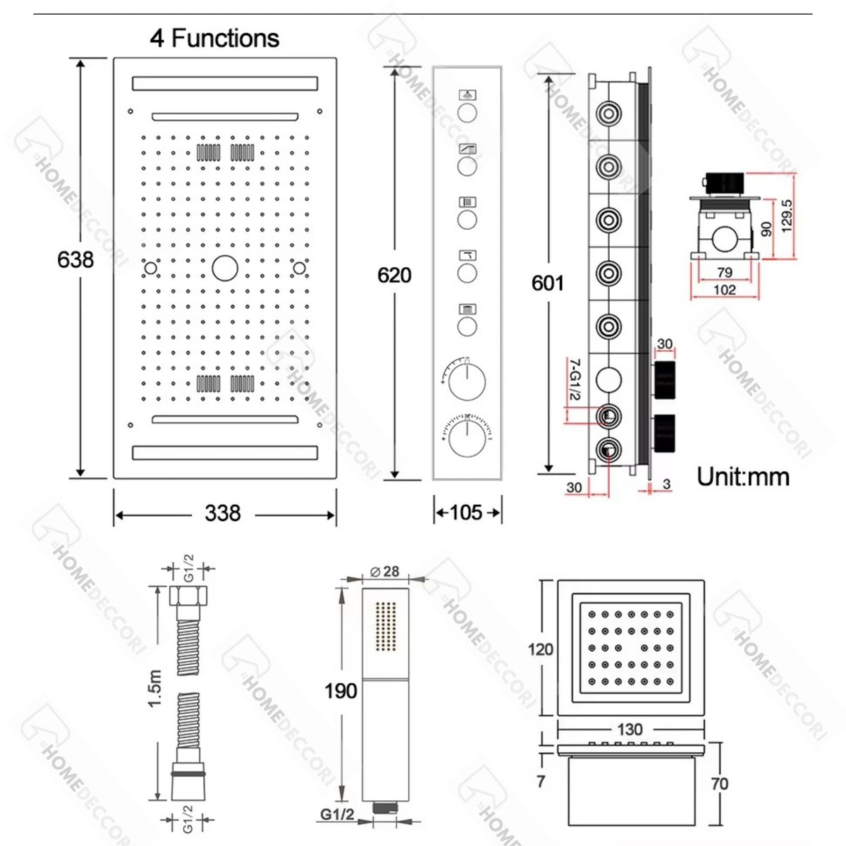Ducha de Teto Embutir Spa Inox 63x33 LED Bluetooth Homulo - Homedeccori