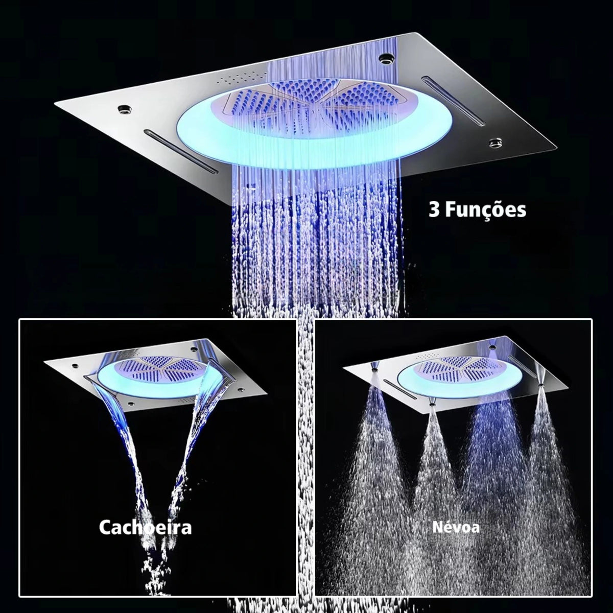 Ducha de Teto Embutir Inox 58x38 LED Bluetooth Atlas Spa - Homedeccori