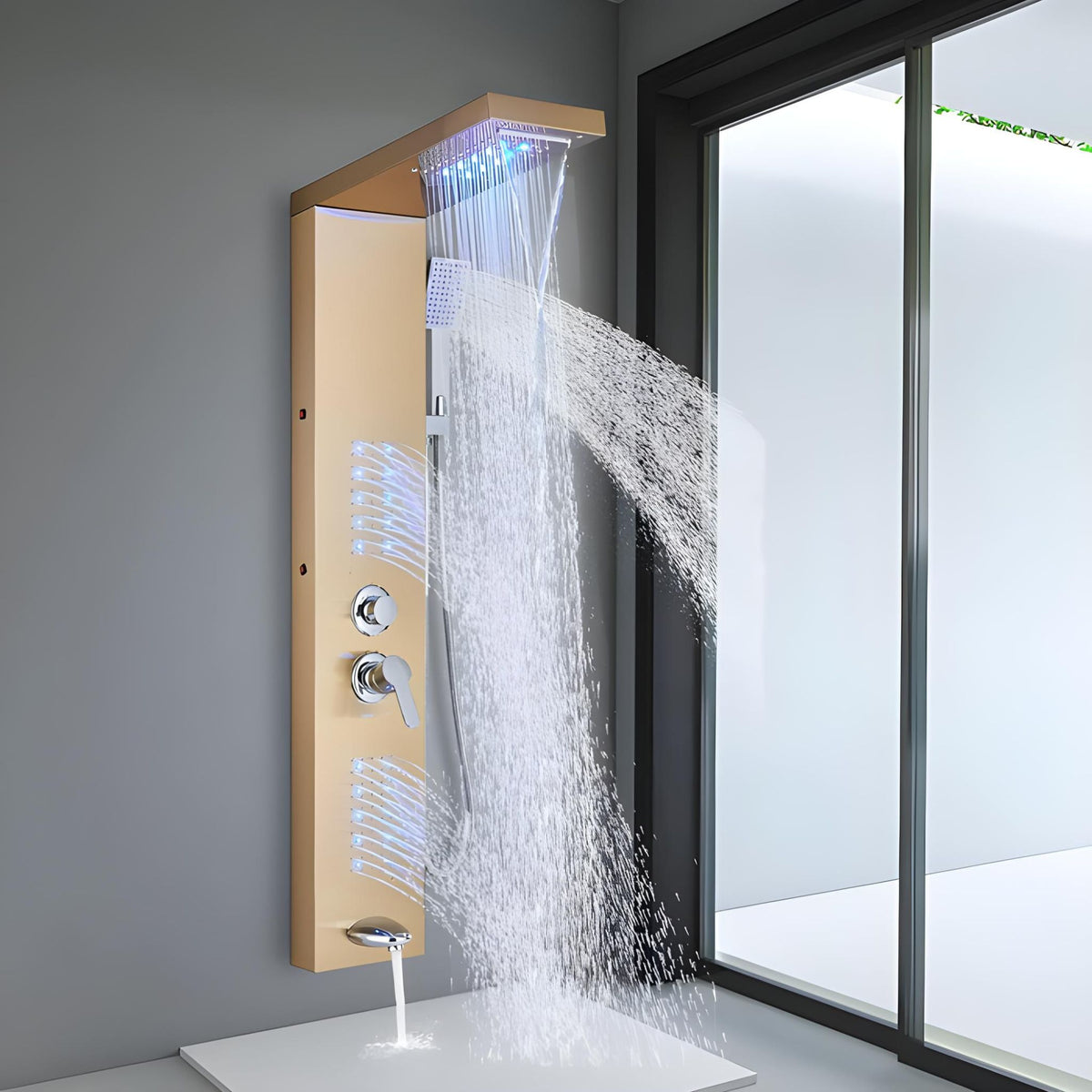 Ducha Vertical Com Hidro Cascata Led Visor Inox Spa Dubai