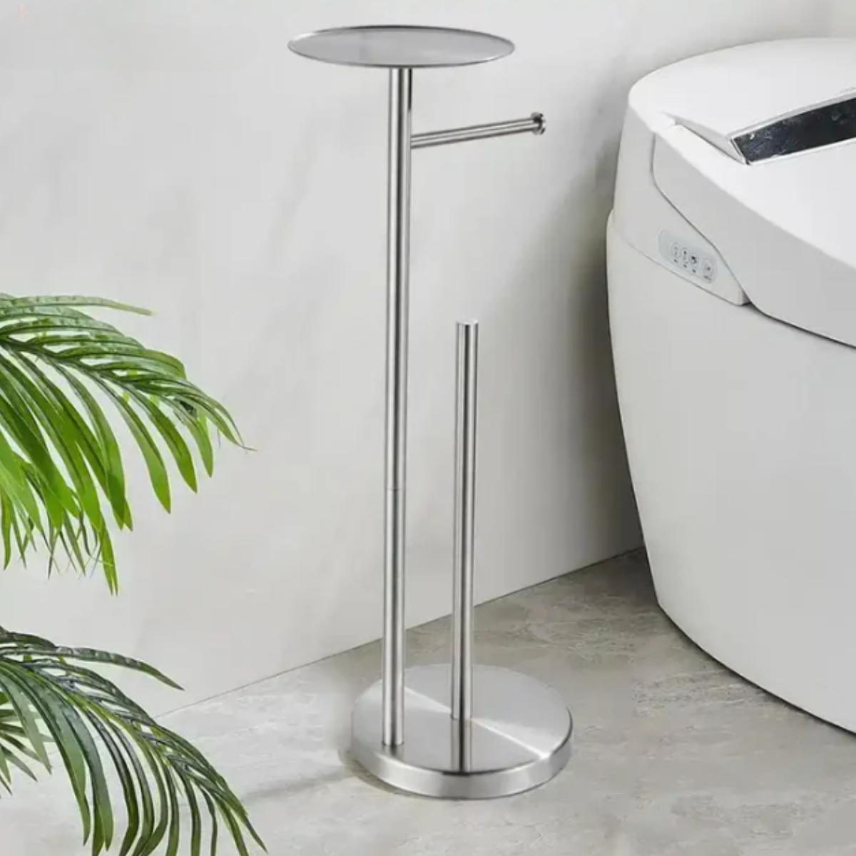 Porta papel higiênico de chão valet em aço inox da Homedeccori para banheiro moderno