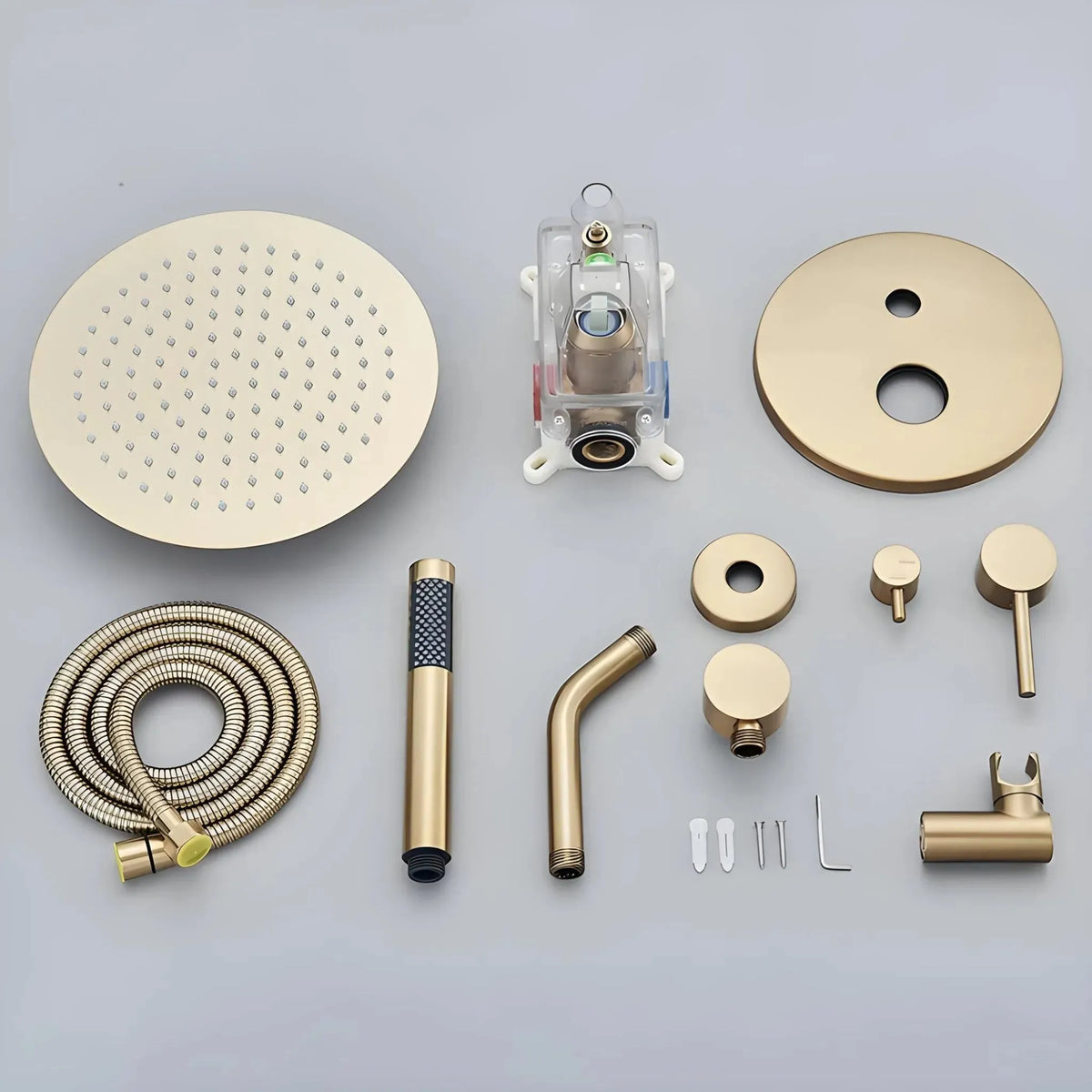 Chuveiro á gás Completo 20cm Dourado Escovado Parede Orelli - Homedeccori