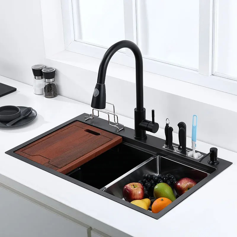 Cuba Gourmet Inox Pia Dupla Preta 78×46cm Completa Aqua Prime - Homedeccori