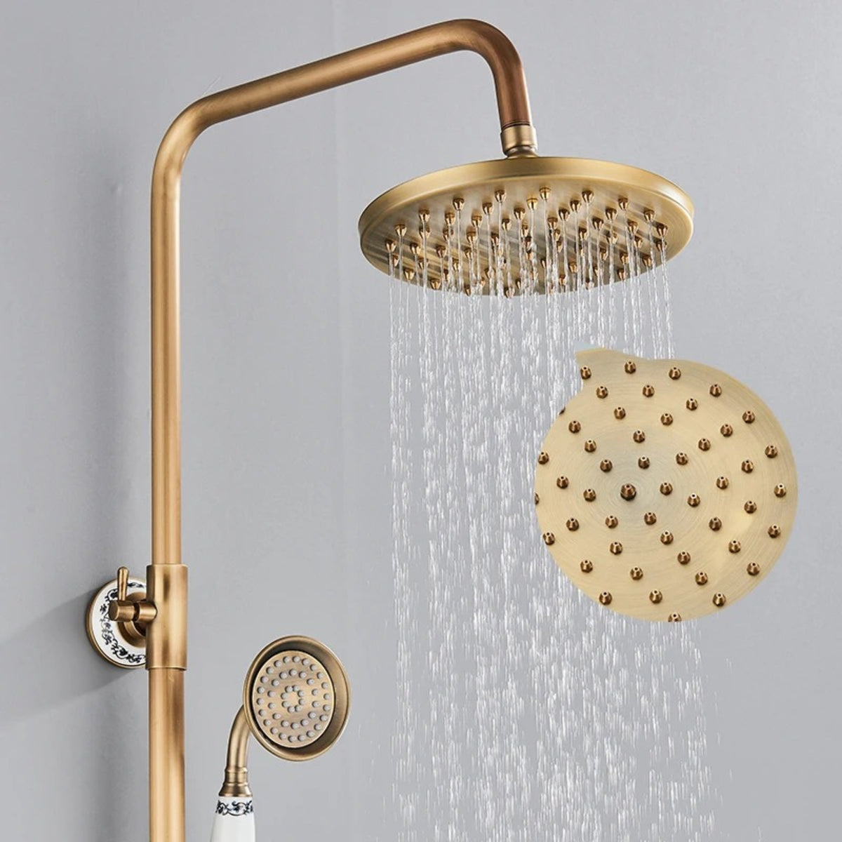 Chuveiro coluna de banho misturador bronze antigo Monarch com ducha manual da Homedeccori