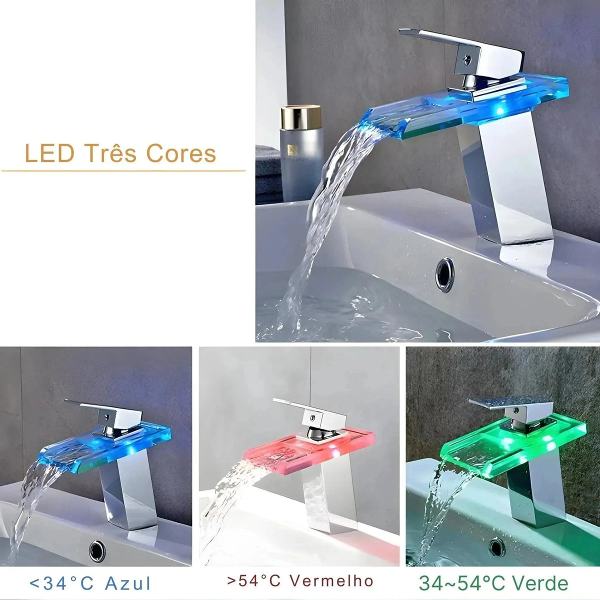 Torneira Para Banheiro Monocomando Com Led LumiFlow