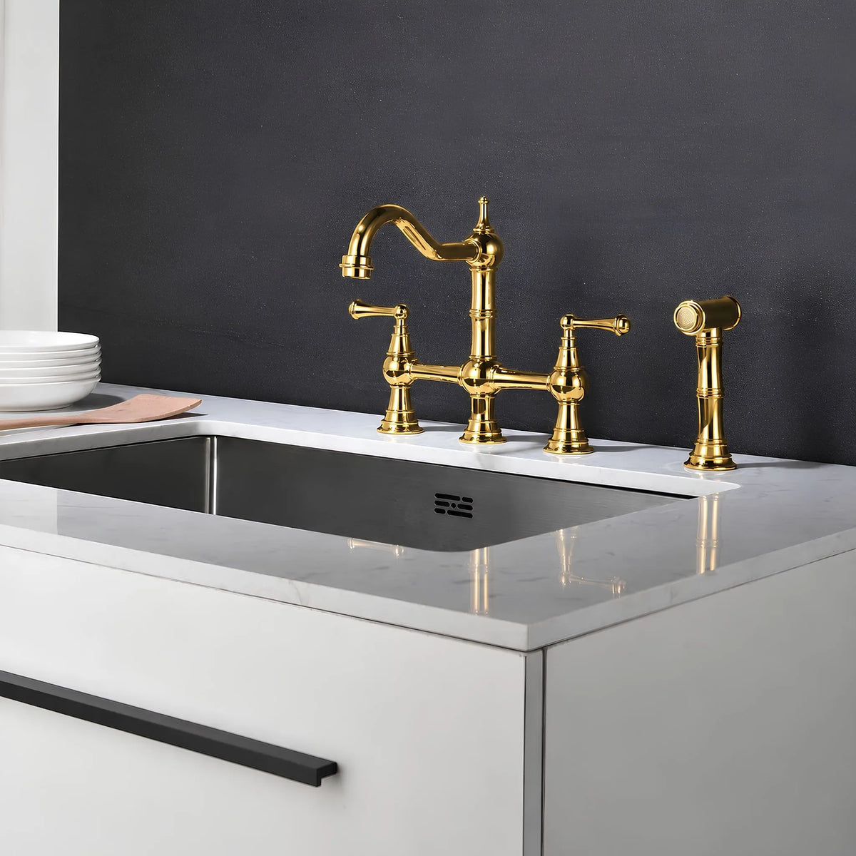 Torneira Gourmet Cozinha Inox Duplo Comando Vintage Wexford - Homedeccori