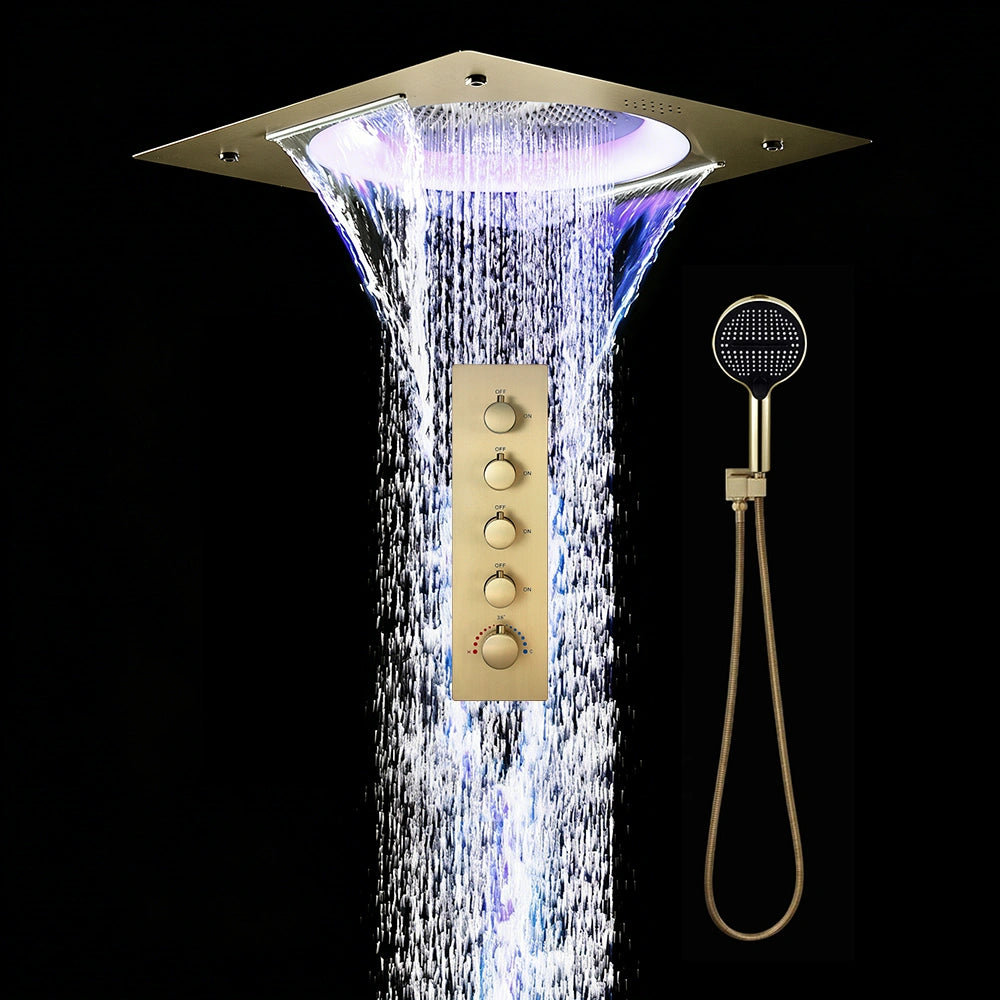 Ducha De Teto Embutir Inox 55x55 LED Bluetooth Spa Aurore