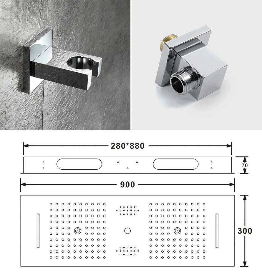 Ducha De Teto Embutir Inox 90x30 LED Bluetooth Spa Ferrara - Homedeccori