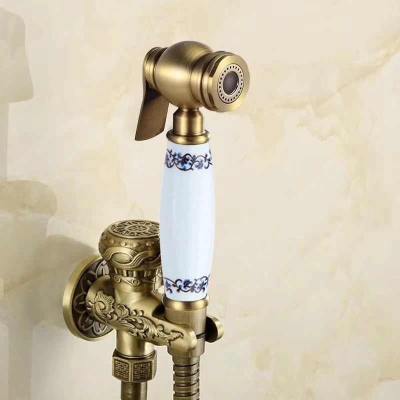 Kit Ducha Higiênica Bronze Antigo Cabo De Porcelana Orvieto