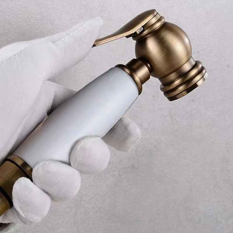 Kit Ducha Higiênica Bronze Antigo Cabo De Porcelana Orvieto