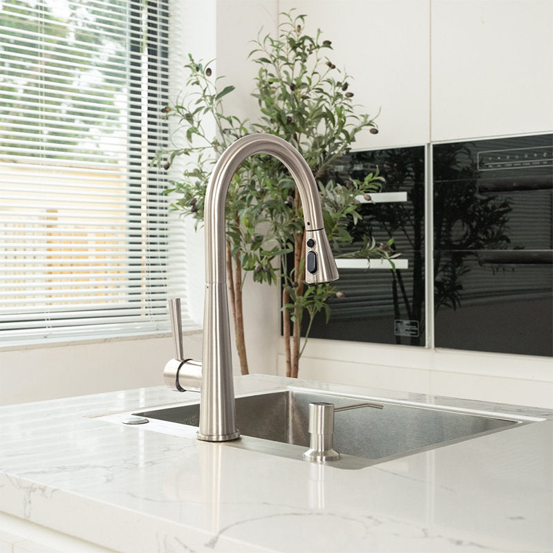 Single Handle 3 Functions Pull-down Sprayer Kitchen Faucet, Brushed Nickel