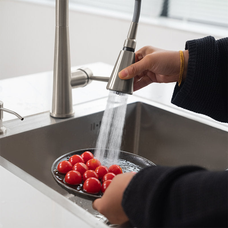 Single Handle 3 Functions Pull-down Sprayer Kitchen Faucet, Brushed Nickel