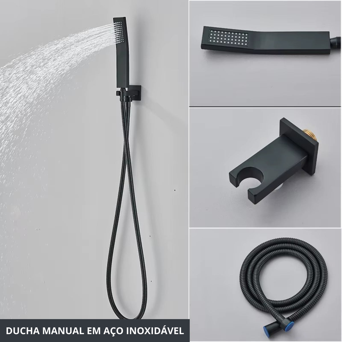 Chuveiro Gás Inox Quadrado Parede LED 40cm Completo ShowerLuxe