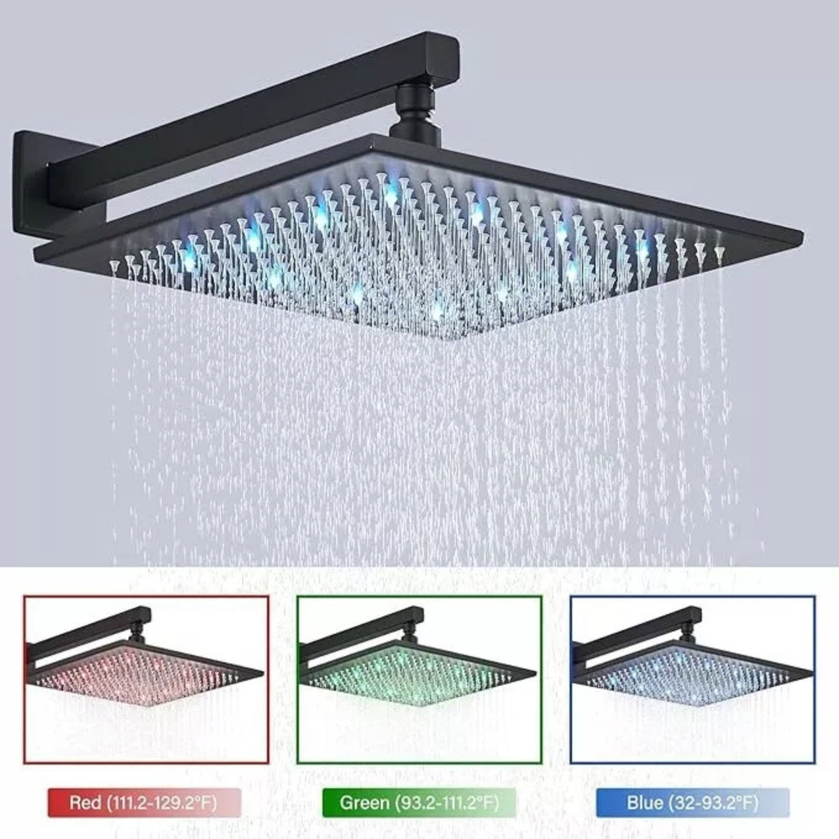 Chuveiro Gás Inox Quadrado Parede LED 40cm Completo ShowerLuxe