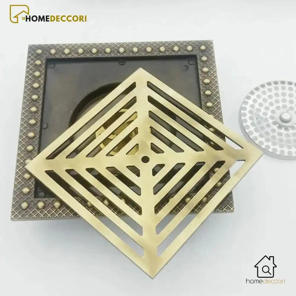 Ralo Vintage Retro Banheiro Bronze Antigo Drain 15 x 15 cm - Homedeccori