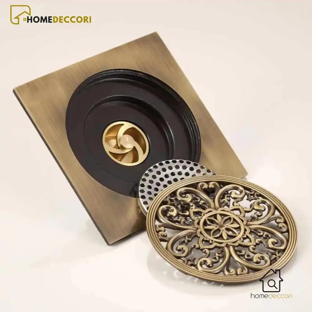 Ralo Vintage Retro Banheiro Bronze Antigo Drain 15 x 15 cm - Homedeccori