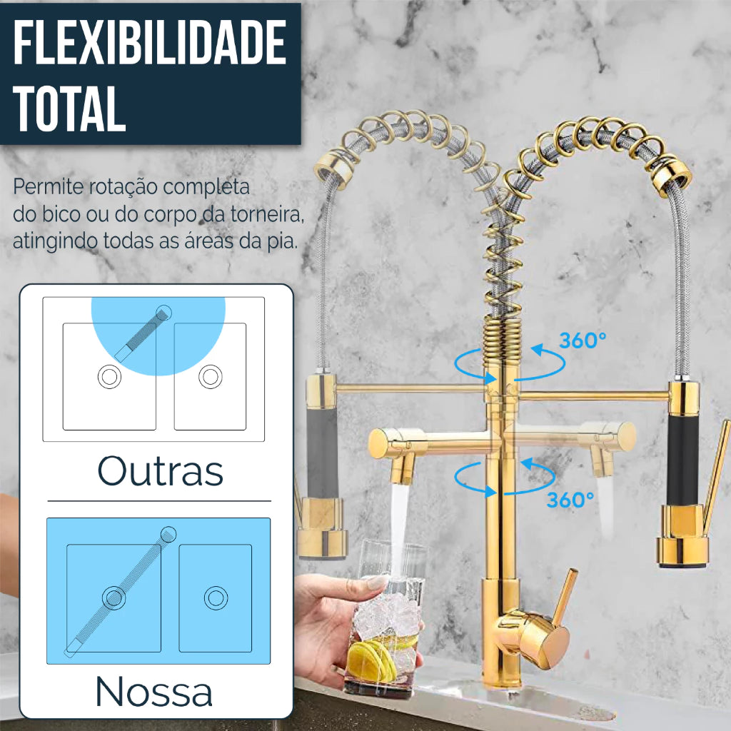 Kit Cuba Dupla Inox 78x43 + Torneira Dourada Completa Lux Gold - Homedeccori
