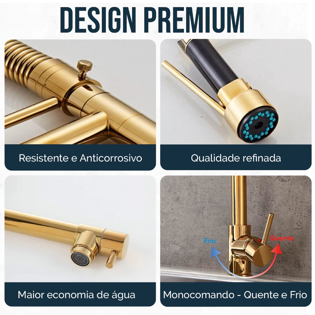Kit Cuba Dupla Inox 78x43 + Torneira Dourada Completa Lux Gold - Homedeccori