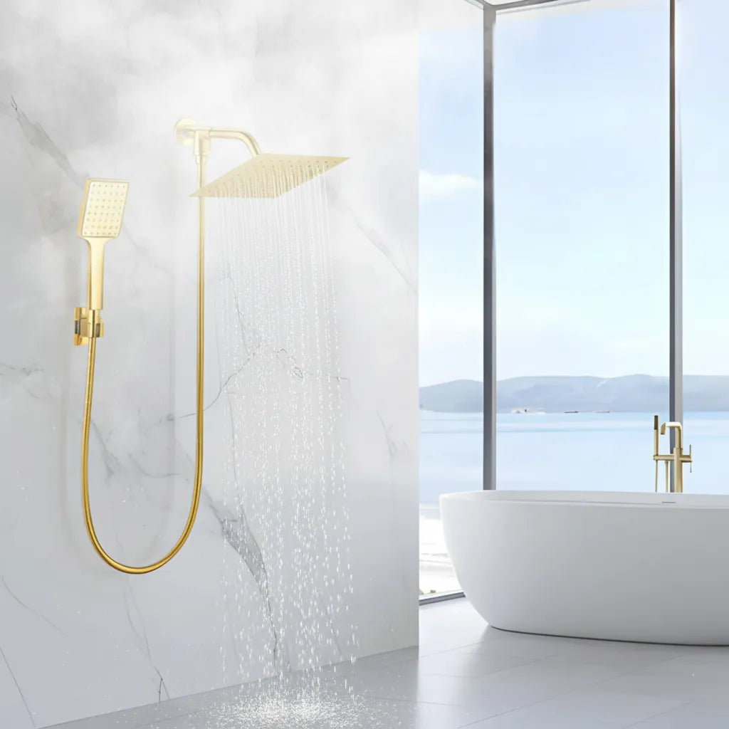 Chuveiro Ducha Inox Quadrado Com Ducha Manual E Desviador AquaLine