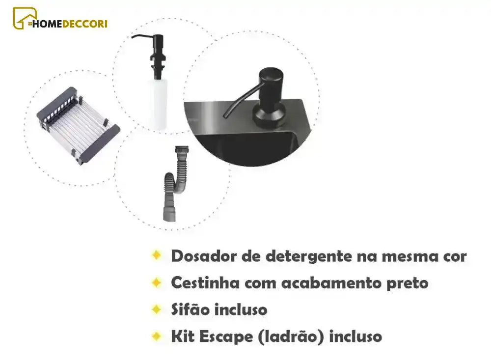 Cuba Gourmet Cozinha Inox Preto Quadrada Com Acessórios Preta