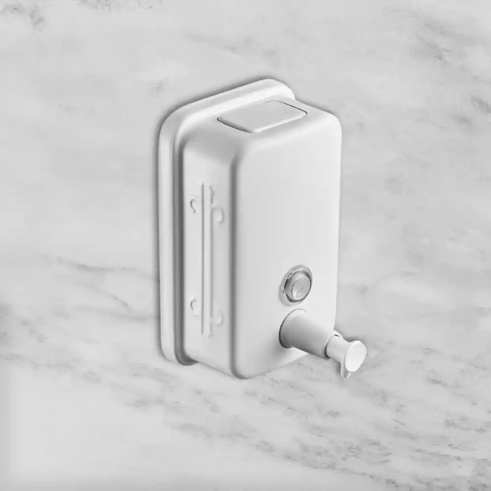 Dispenser Sabonete Líquido Parede Inox Banheiro Lavatório Station Branco Fosco 500 ml - Homedeccori