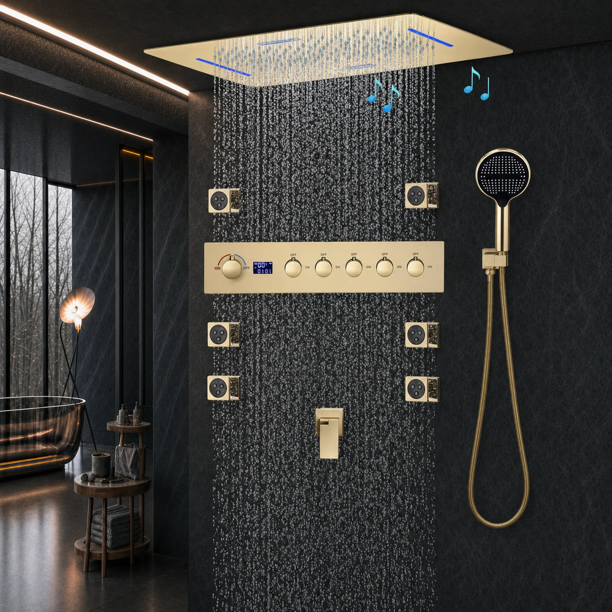 Ducha De Teto Embutir Inox 58x38 LED Bluetooth Spa Imperiale