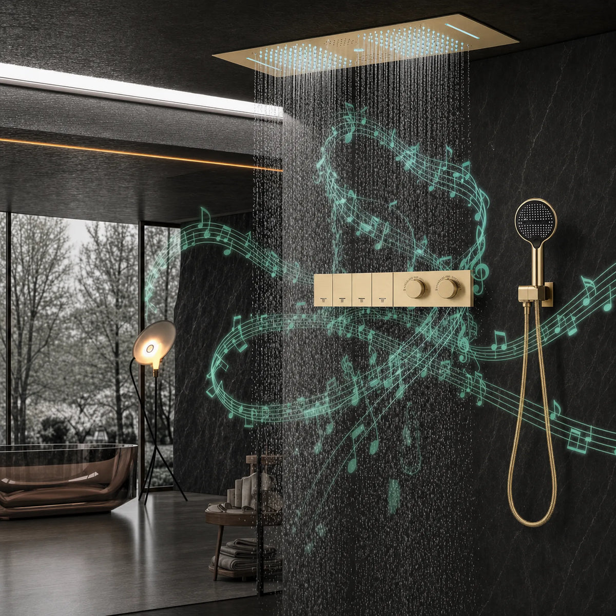 Ducha De Teto Embutir Inox 90x30 LED Bluetooth Spa Majestic