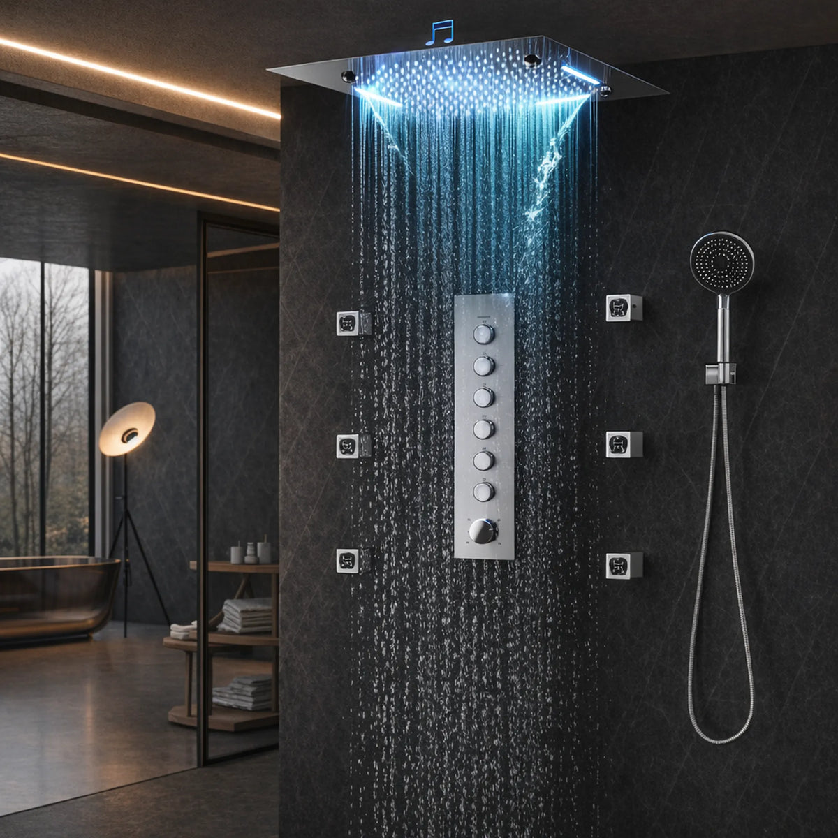 Ducha De Teto Embutir Inox 50x50 LED Bluetooth Spa Zenithe - Homedeccori