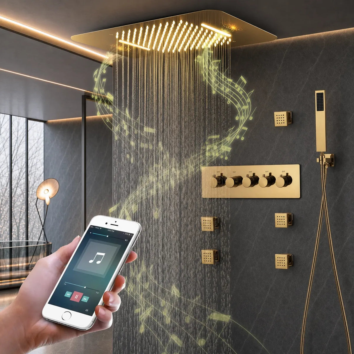 Ducha de Teto Embutir Spa Inox 58x38 LED Bluetooth Prime