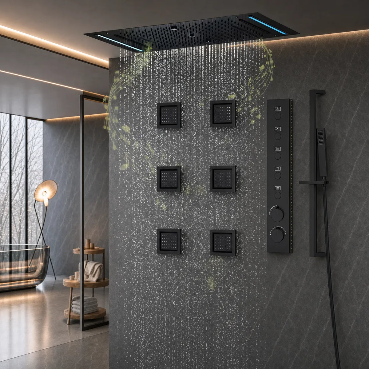 Ducha de Teto Embutir Spa Inox 63x33 LED Bluetooth Homulo
