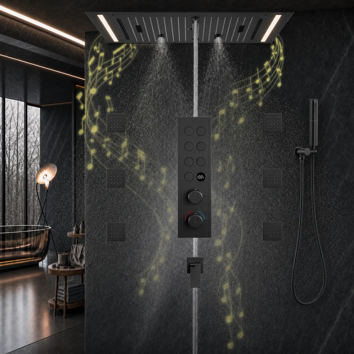 Ducha De Teto Embutir Inox 63x33 LED Bluetooth Spa Lumière - Homedeccori