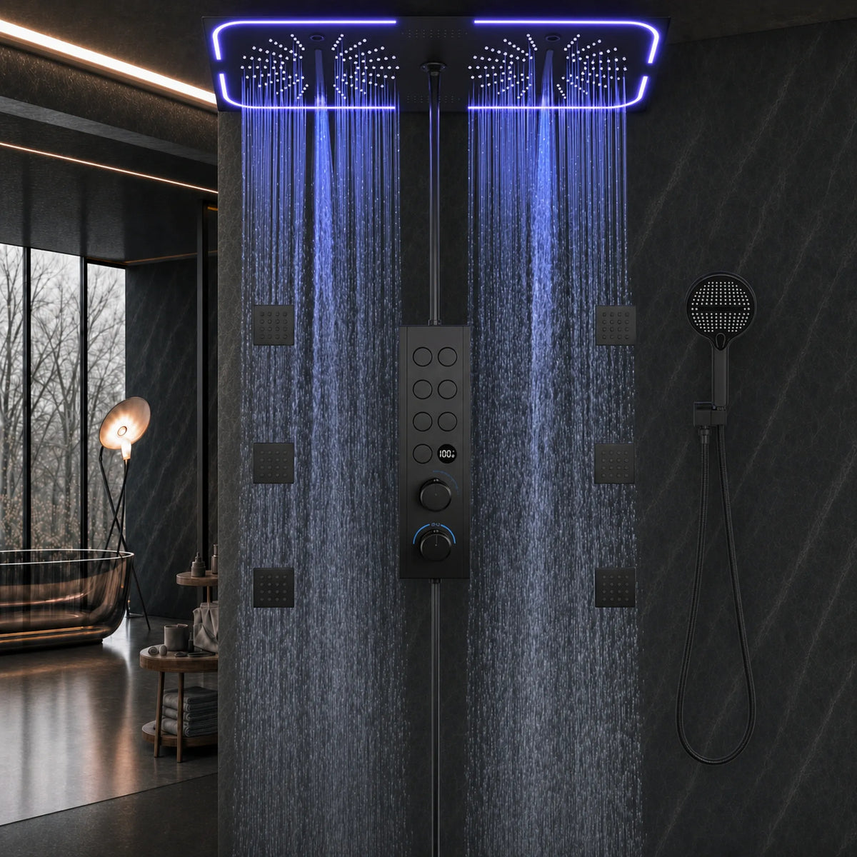Ducha De Teto Embutir Inox 70x35 LED Bluetooth Spa Sonata