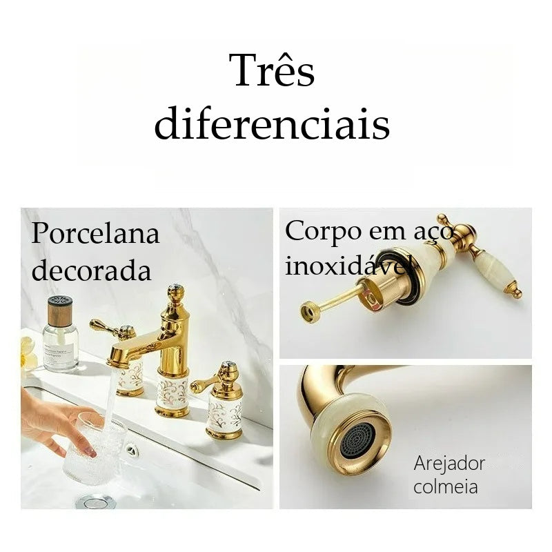 Torneira Duplocomando Vintage Banheiro Porcelana Narni