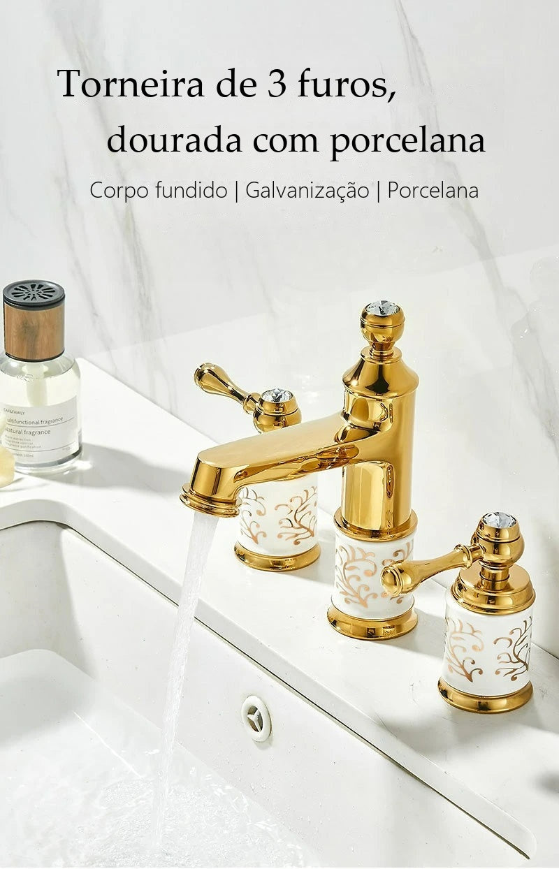 Torneira Duplocomando Vintage Banheiro Porcelana Narni