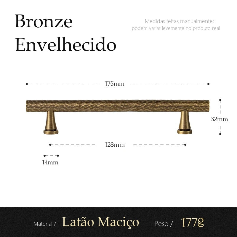 Puxador Alba Bronze Envelhecido Alça 128 mm - medidas