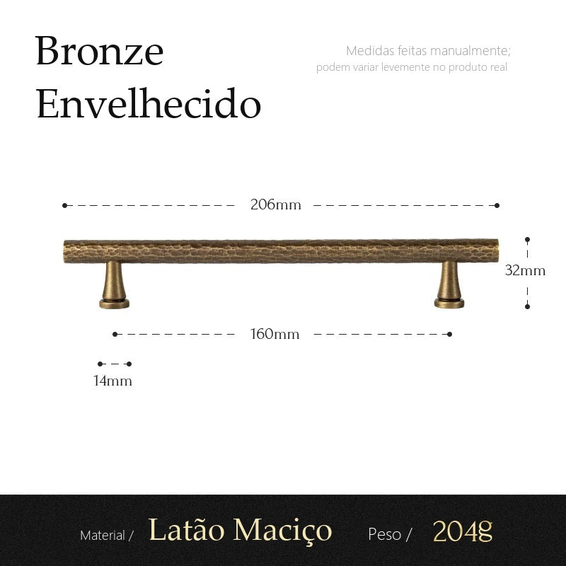 Puxador Alba Bronze Envelhecido Alça 160 mm - medidas