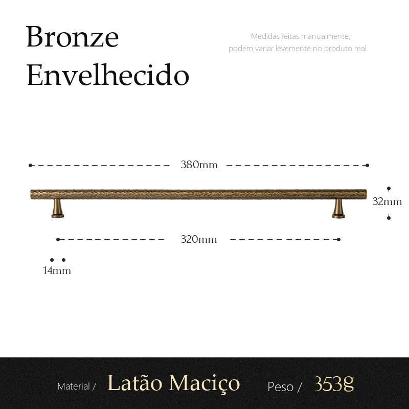 Puxador Alba Bronze Envelhecido Alça 320 mm - medidas