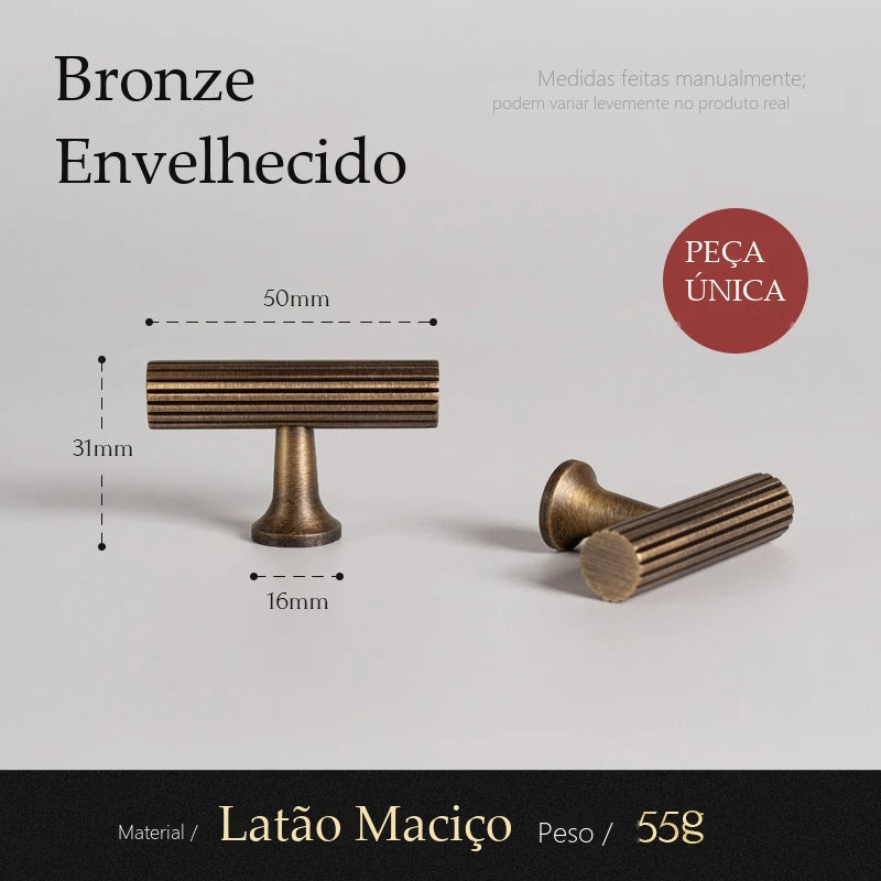 Puxador Amelia Bronze Envelhecido Barra T - medidas