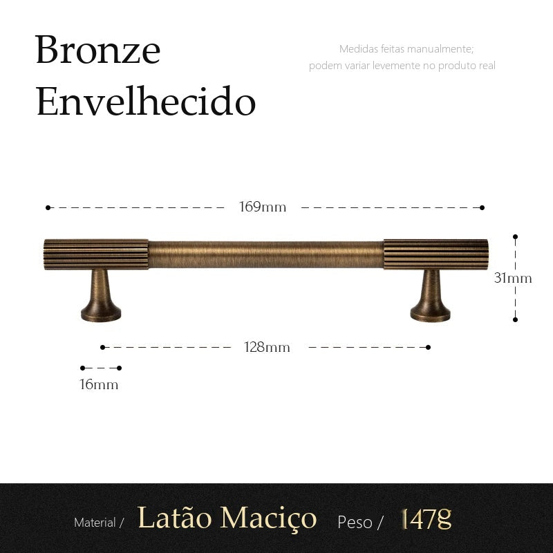 Puxador Amelia Bronze Envelhecido Alça 128 mm - medidas
