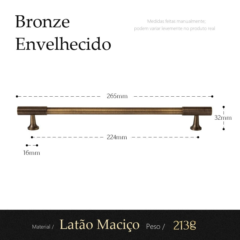 Puxador Amelia Bronze Envelhecido Alça 224 mm - medidas
