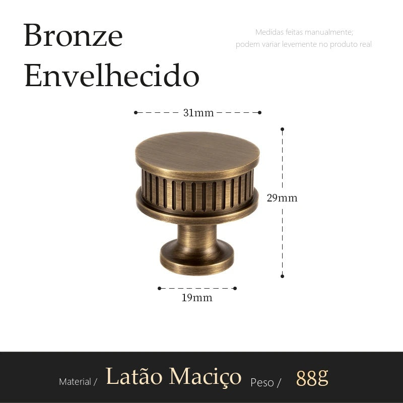 Puxador Anzio Bronze Envelhecido Ponto 31 mm - medidas