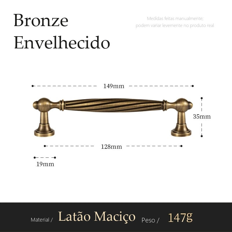 Puxador Anzio Bronze Envelhecido Alça 128 mm - medidas